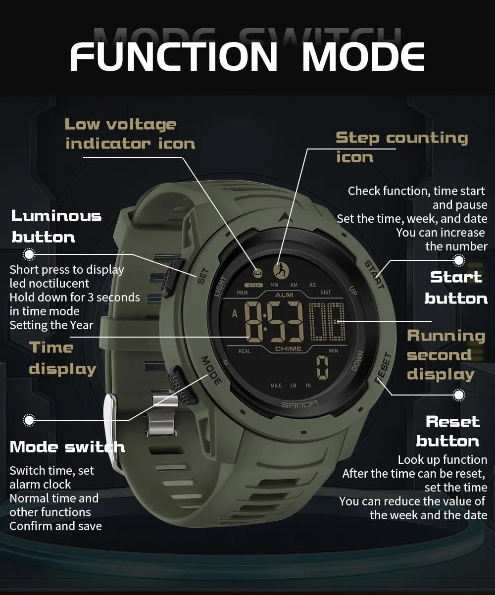 Military Multifunctional weldon hare elimination 50M Waterproof Digital Outdoor Sports Watch FANMIS Unisex Pedometer Watches 