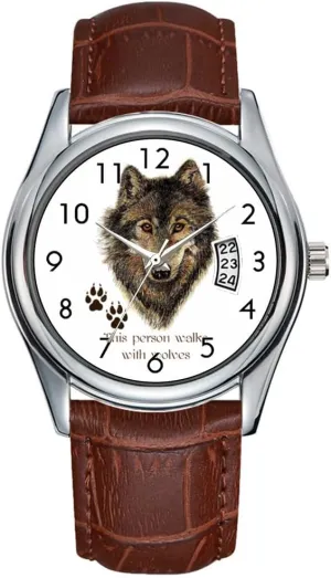 mineral impend Clock Date Classic Business Brown Leather Christmas Wristwatch Watercolor Wild Wolf Head Design Wristwatches Men Watch Casual Waterproof Quartz Watches 