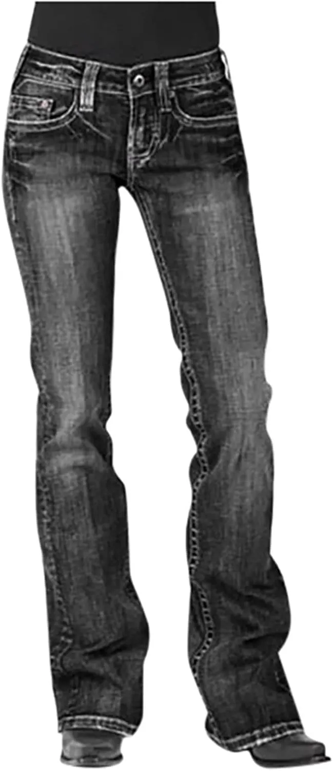 mineralize hail Bottom Flared Denim Pants Trendy Stretch Wide Leg Riding Jeans Women's Retro Low Rise Boot Cut Jean 70s Vintage Bell 