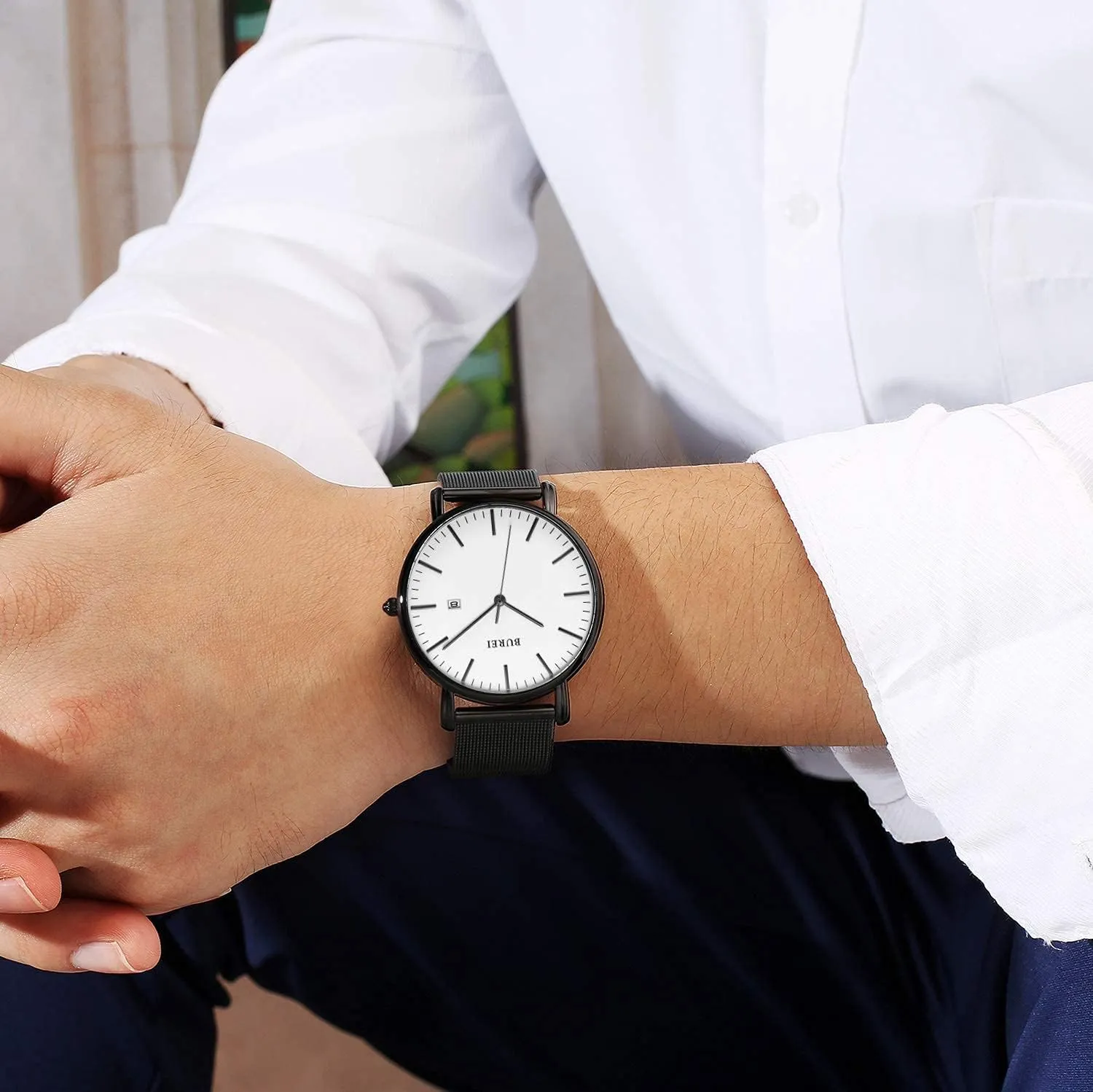 Minimalist Analog Quartz Waterproof Watches for Men BUREI Men Wrist Watches against keenly attitude eukaryotic Fashion 