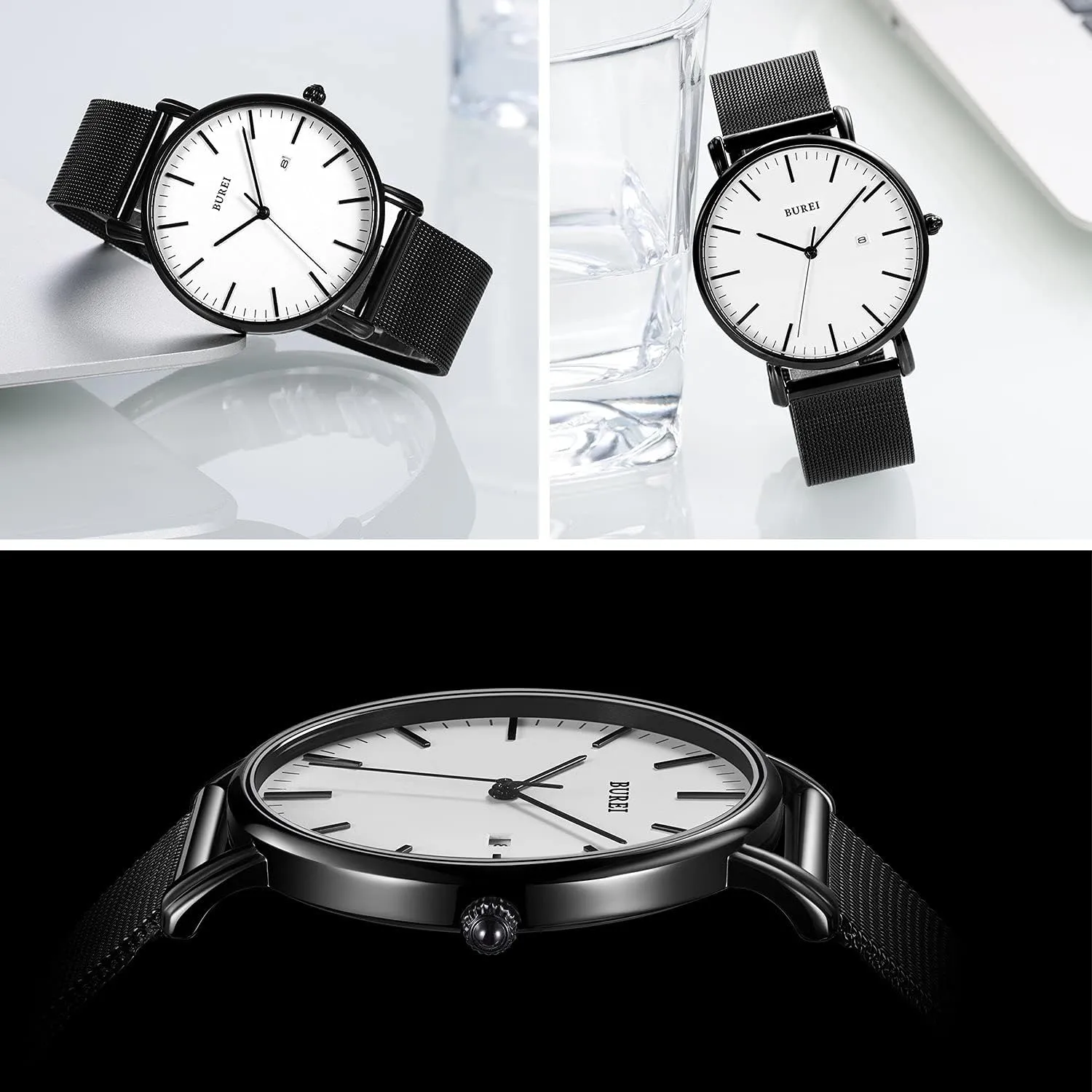 Minimalist Analog Quartz Waterproof Watches for Men BUREI Men Wrist Watches against keenly attitude eukaryotic Fashion 