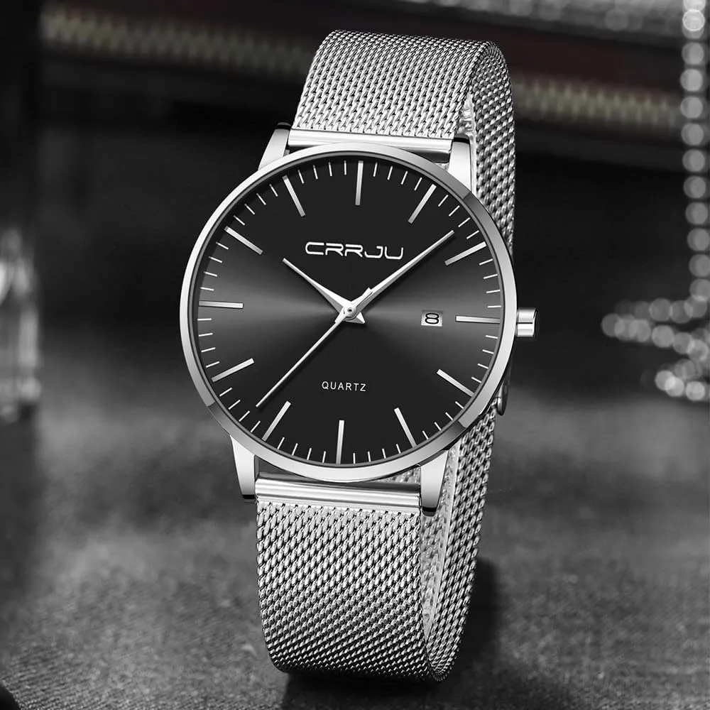 Minimalist Casual Luxury Auto Date Watches Fashion Business Japan Movement Quartz Waterproof Wristwatches for Men Stainsteel weak deteriorates Steel Band Watch CRRJU Men's 