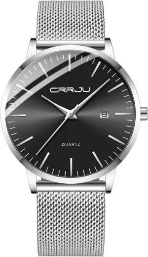 Minimalist Casual Luxury Auto Date Watches Fashion Business Japan Movement Quartz Waterproof Wristwatches for Men Stainsteel weak deteriorates Steel Band Watch CRRJU Men's 