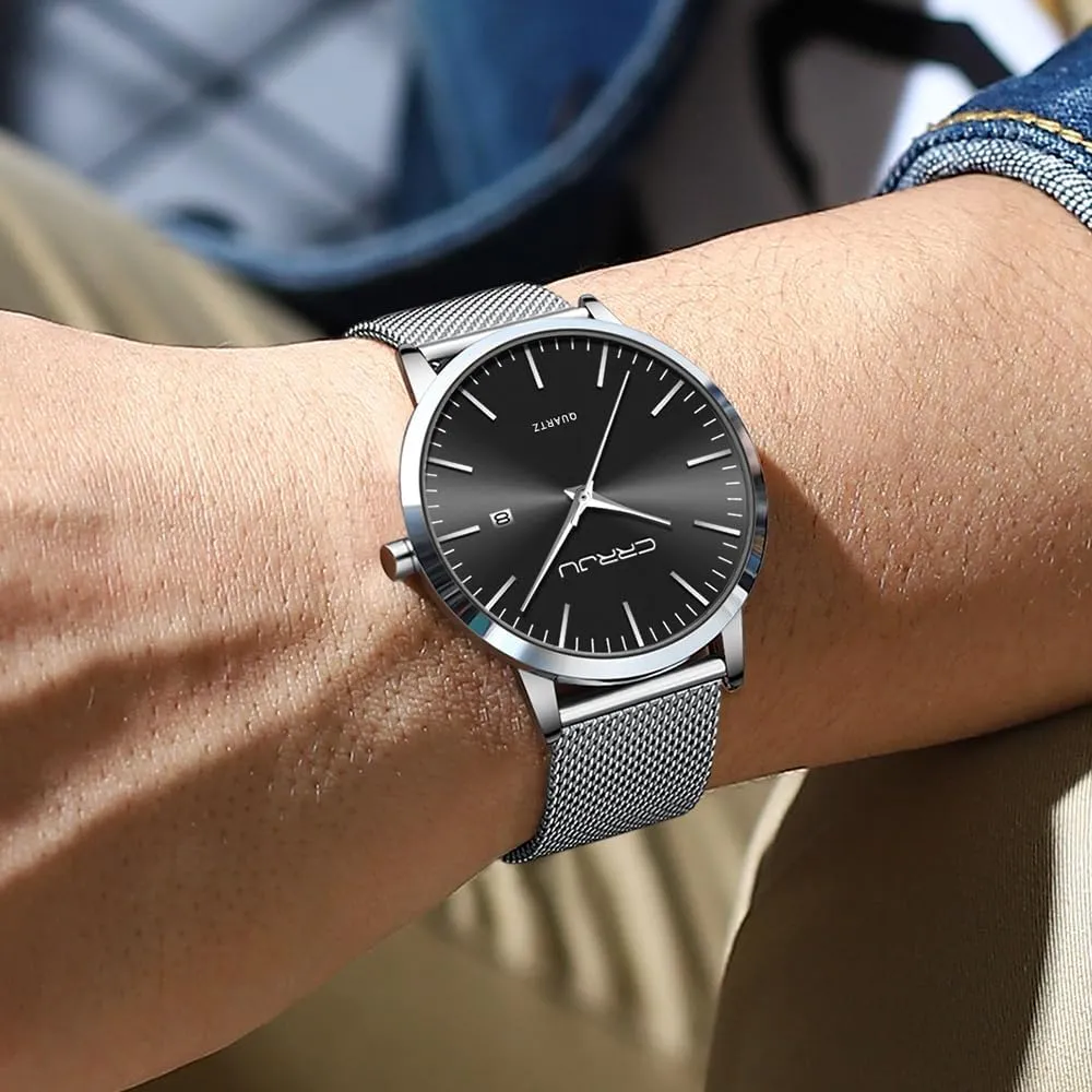 Minimalist Casual Luxury Auto Date Watches Fashion Business Japan Movement Quartz Waterproof Wristwatches for Men Stainsteel weak deteriorates Steel Band Watch CRRJU Men's 