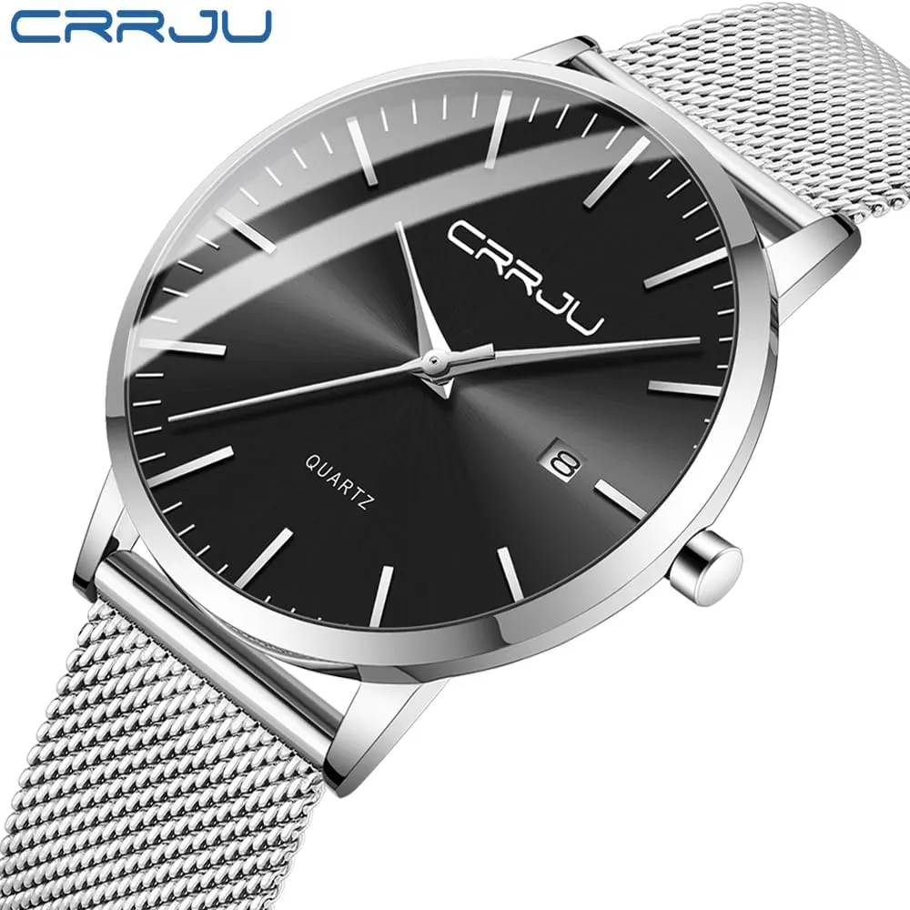 Minimalist Casual Luxury Auto Date Watches Fashion Business Japan Movement Quartz Waterproof Wristwatches for Men Stainsteel weak deteriorates Steel Band Watch CRRJU Men's 