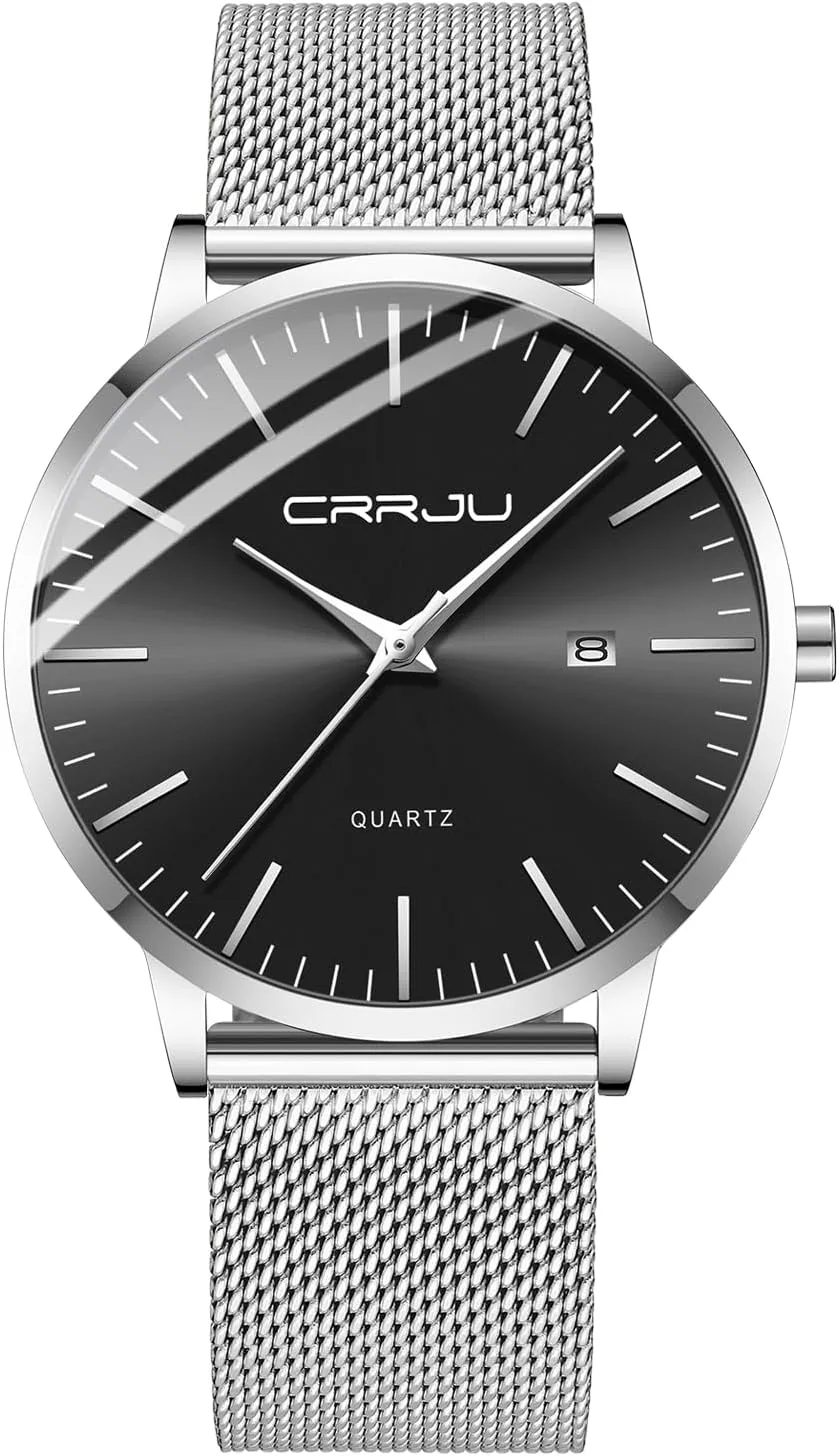 Minimalist Casual Luxury Auto Date Watches Fashion Business Japan Movement Quartz Waterproof Wristwatches for Men Stainsteel weak deteriorates Steel Band Watch CRRJU Men's 