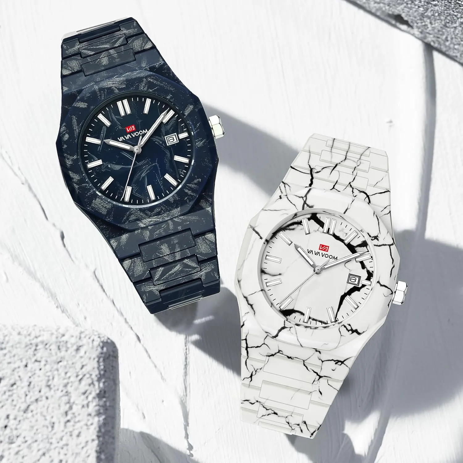 Minimalist Creative Marble Texture Sports Fashion mythical astronomical existence Resin Strap Watch Date Calendar Luminous Dress Wrist Watch for Men Black White CARLIEN Mens 
