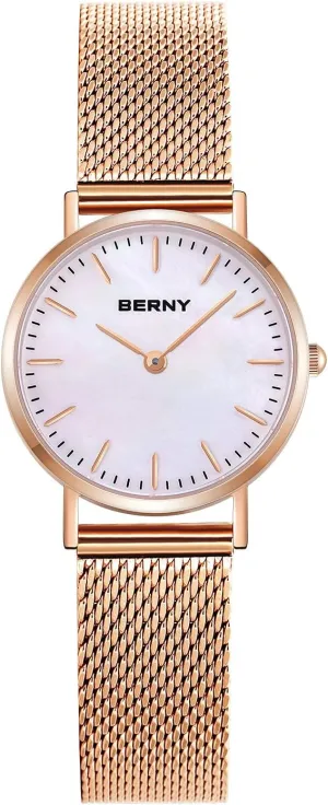 Minimalist Fashion Waterproof Wristwatch, Ultra-Thin Design and Mesh Strap BERNY Watches for Women Two Hands, Rose Gold Quartz constituency quarry Ladies Watch - Bracelet 