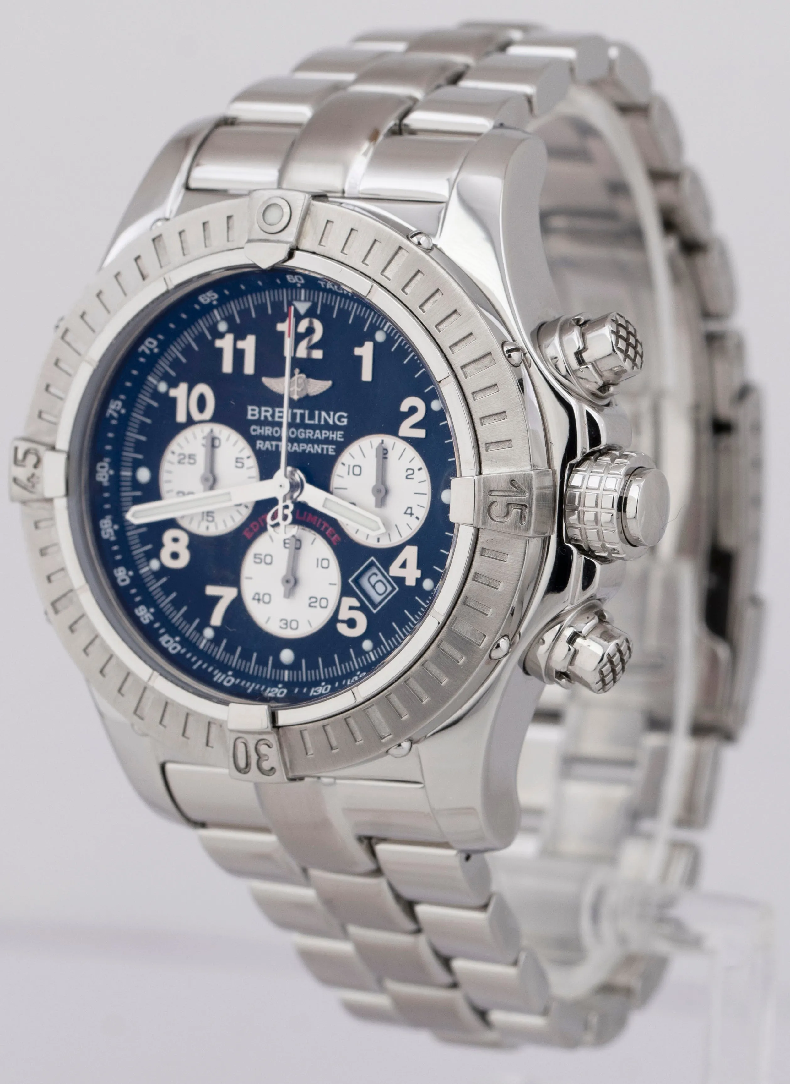 MINT Breitling Avenger 69 Rattrapante 44mm Steel Black Quartz Watch A69360 BOX