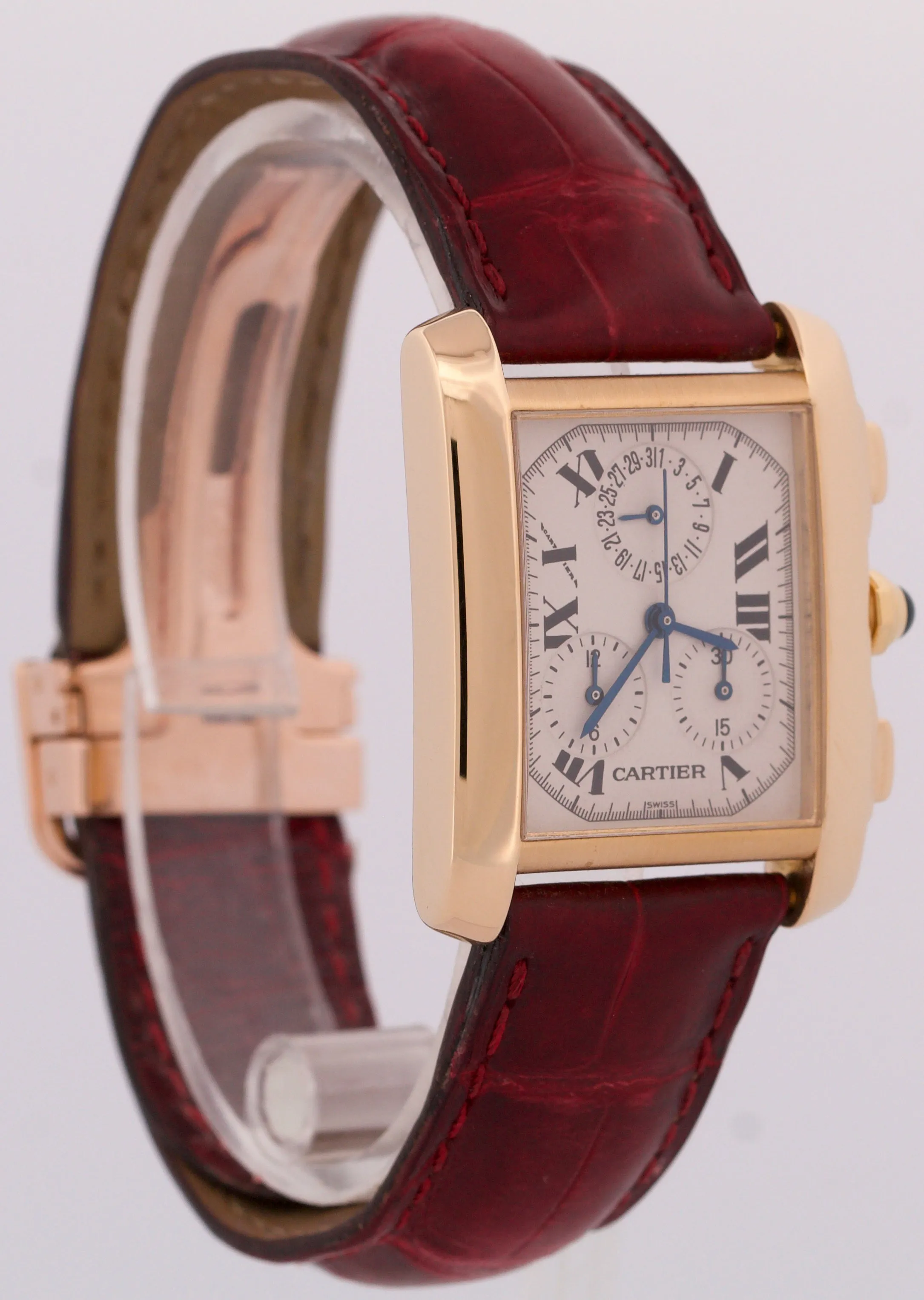 MINT Cartier Tank Francaise Chronograph IVORY 18K Gold Quartz 28mm 1830 W500556