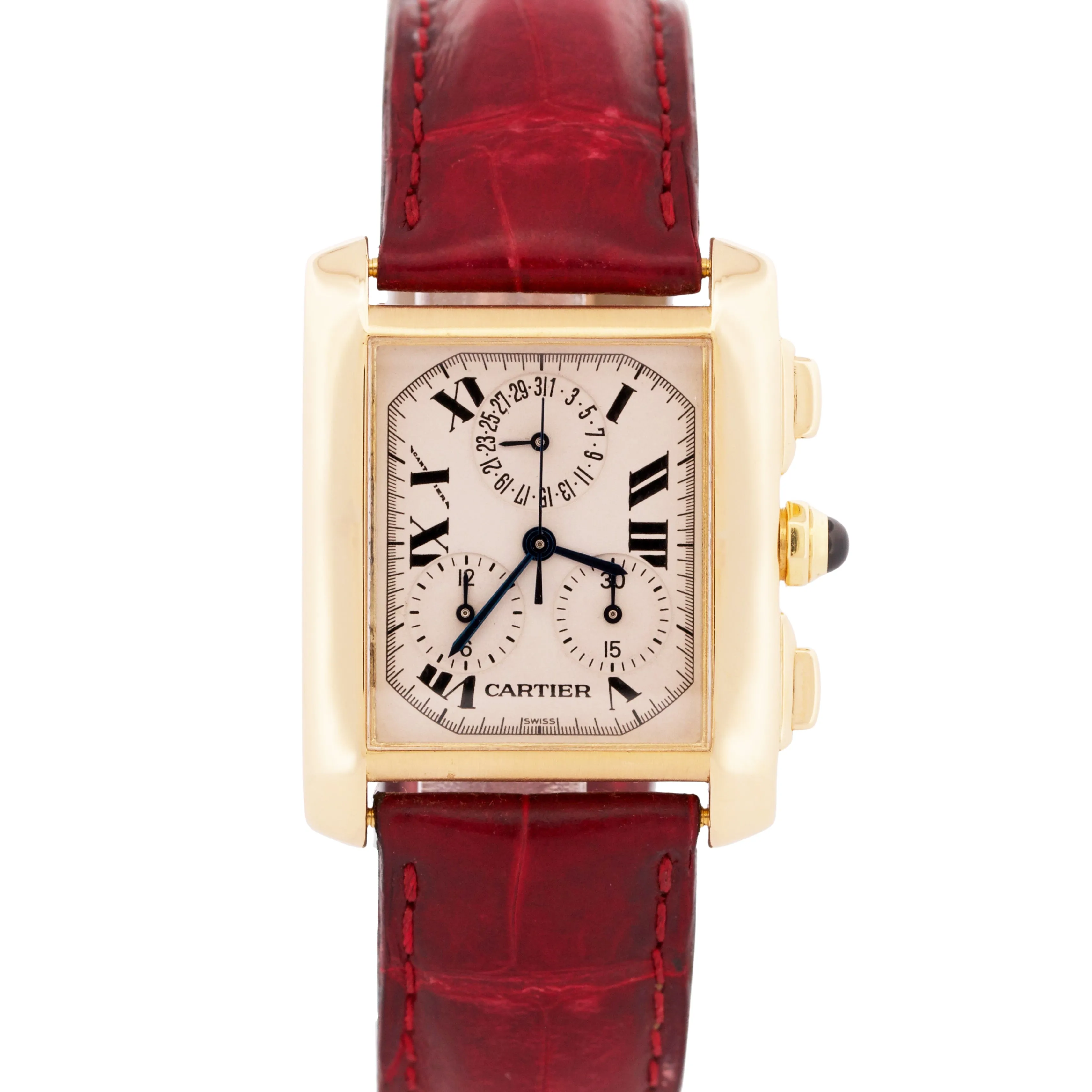 MINT Cartier Tank Francaise Chronograph IVORY 18K Gold Quartz 28mm 1830 W500556