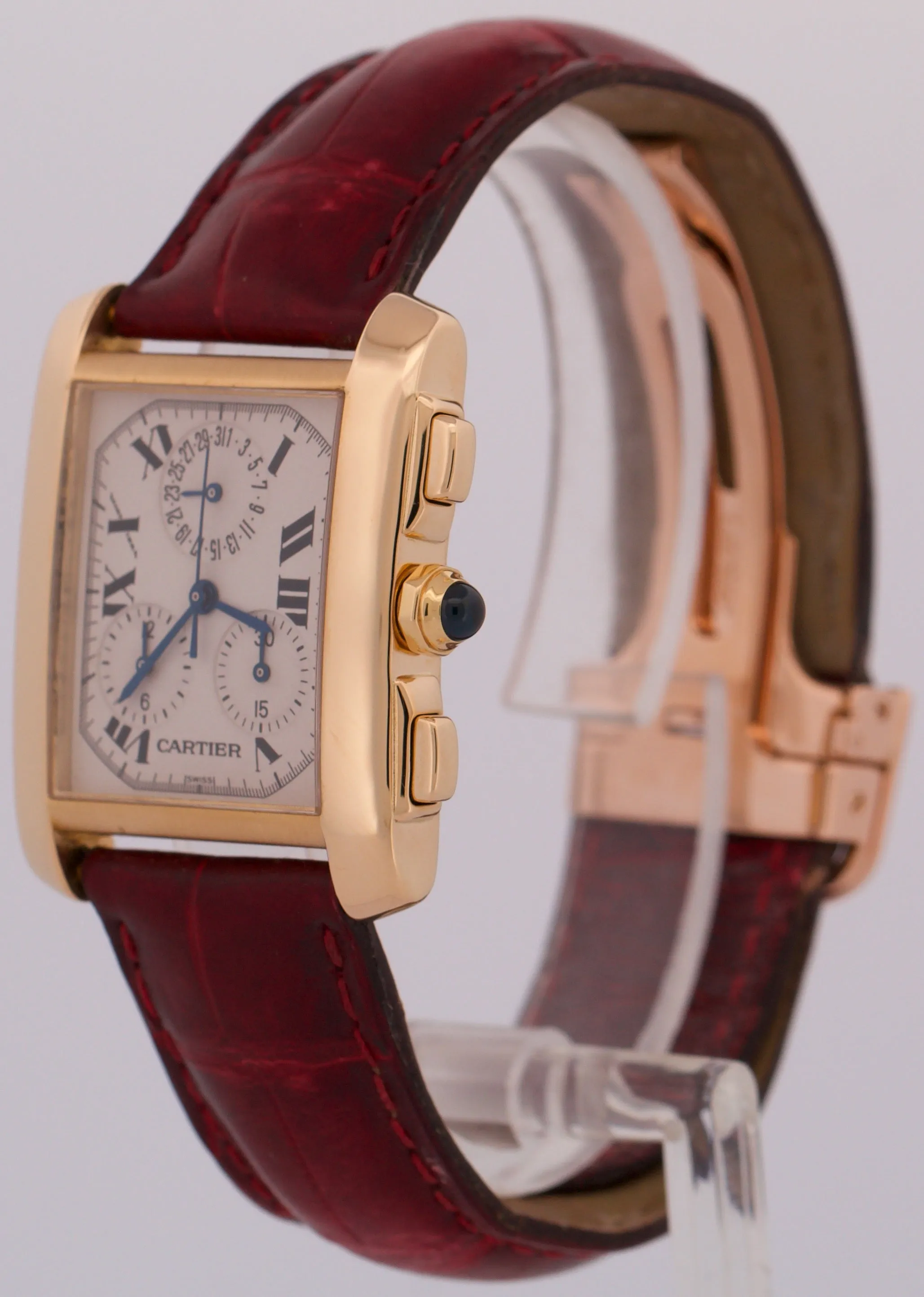 MINT Cartier Tank Francaise Chronograph IVORY 18K Gold Quartz 28mm 1830 W500556