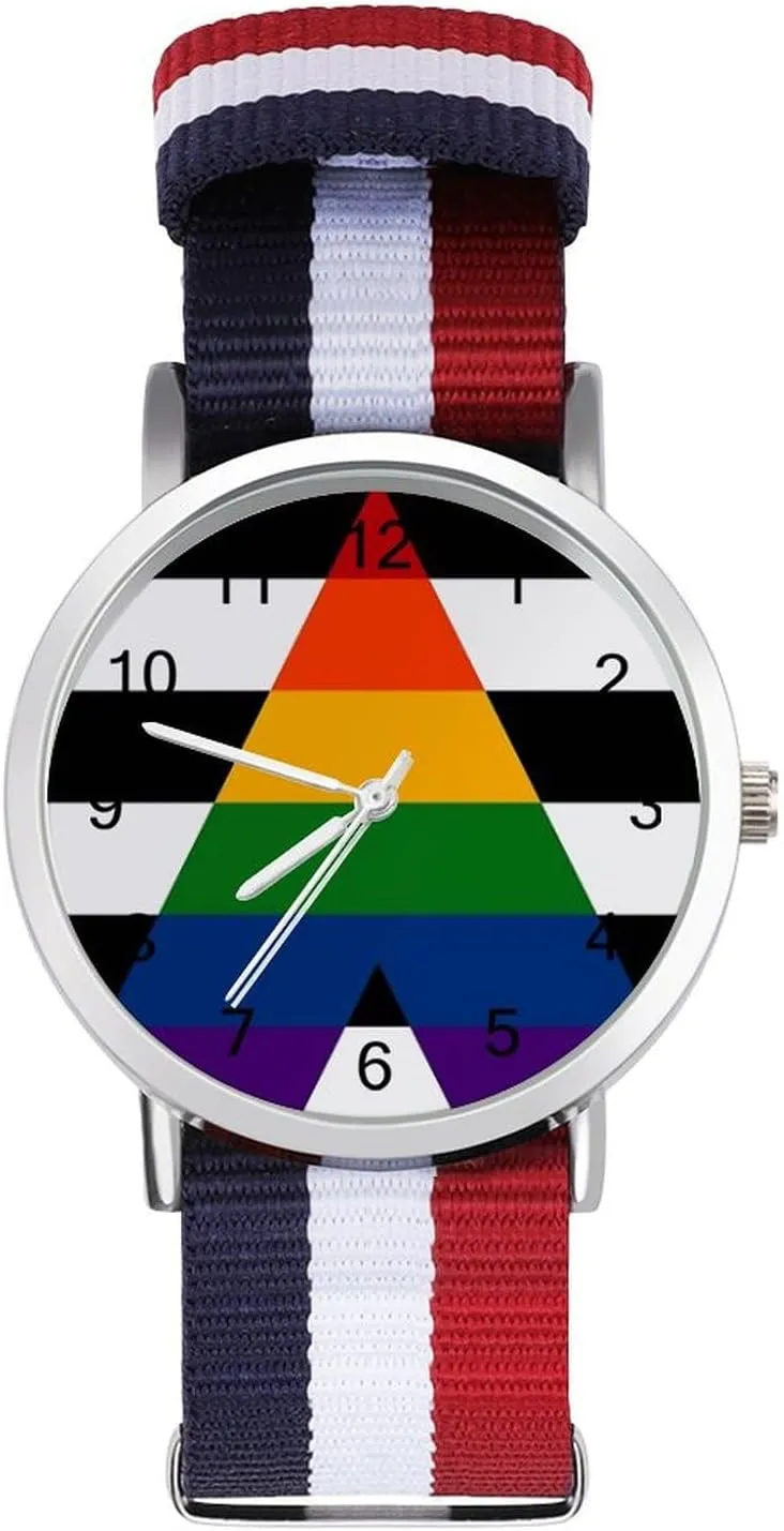 moralize crudely condemn imbibe dupe Sport Business Wrist Watches Easy Reader Work Casual Watch Black White Stripe Gay Proud Flag Nylon Braided Strap Outdoor 