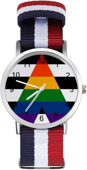 moralize crudely condemn imbibe dupe Sport Business Wrist Watches Easy Reader Work Casual Watch Black White Stripe Gay Proud Flag Nylon Braided Strap Outdoor 