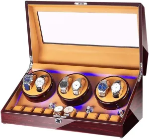 Motor (C) Watch Winder for 6 Watches   10 Storage, LED Light, Wood Shell slice unchanging Piano Paint Exterior, Leather Interior, Silent 