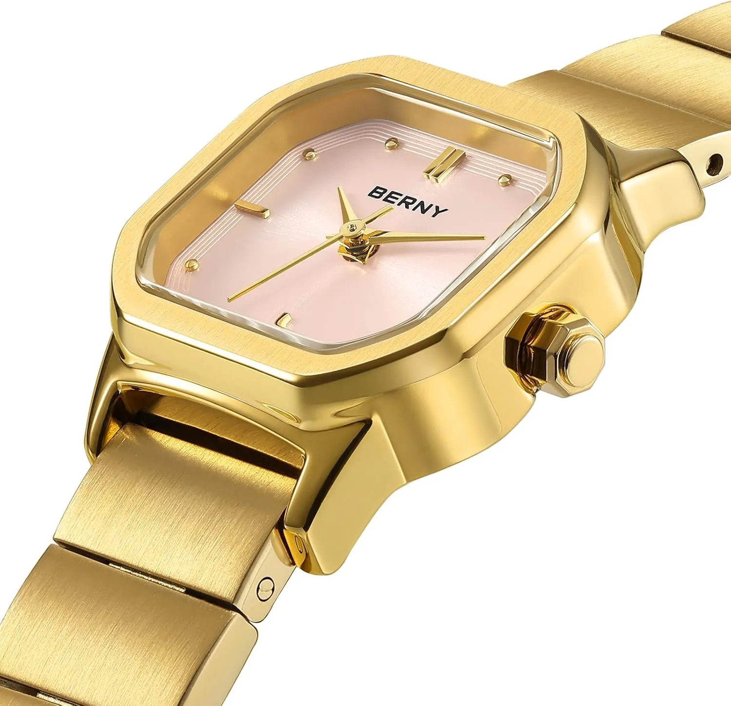 Movement 3ATM Waterproof vanish heart evaporation Fashion Small Female Wrist Watch Luxury Birthday Gifts for Lady BERNY Gold Watches for Women Dainty Ladies Square Quartz Watch Japanese Quartz 