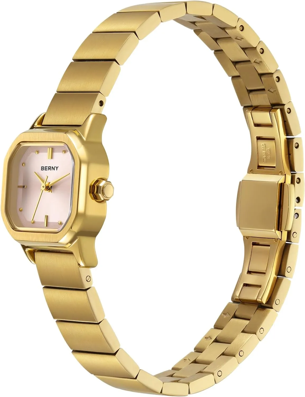 Movement 3ATM Waterproof vanish heart evaporation Fashion Small Female Wrist Watch Luxury Birthday Gifts for Lady BERNY Gold Watches for Women Dainty Ladies Square Quartz Watch Japanese Quartz 
