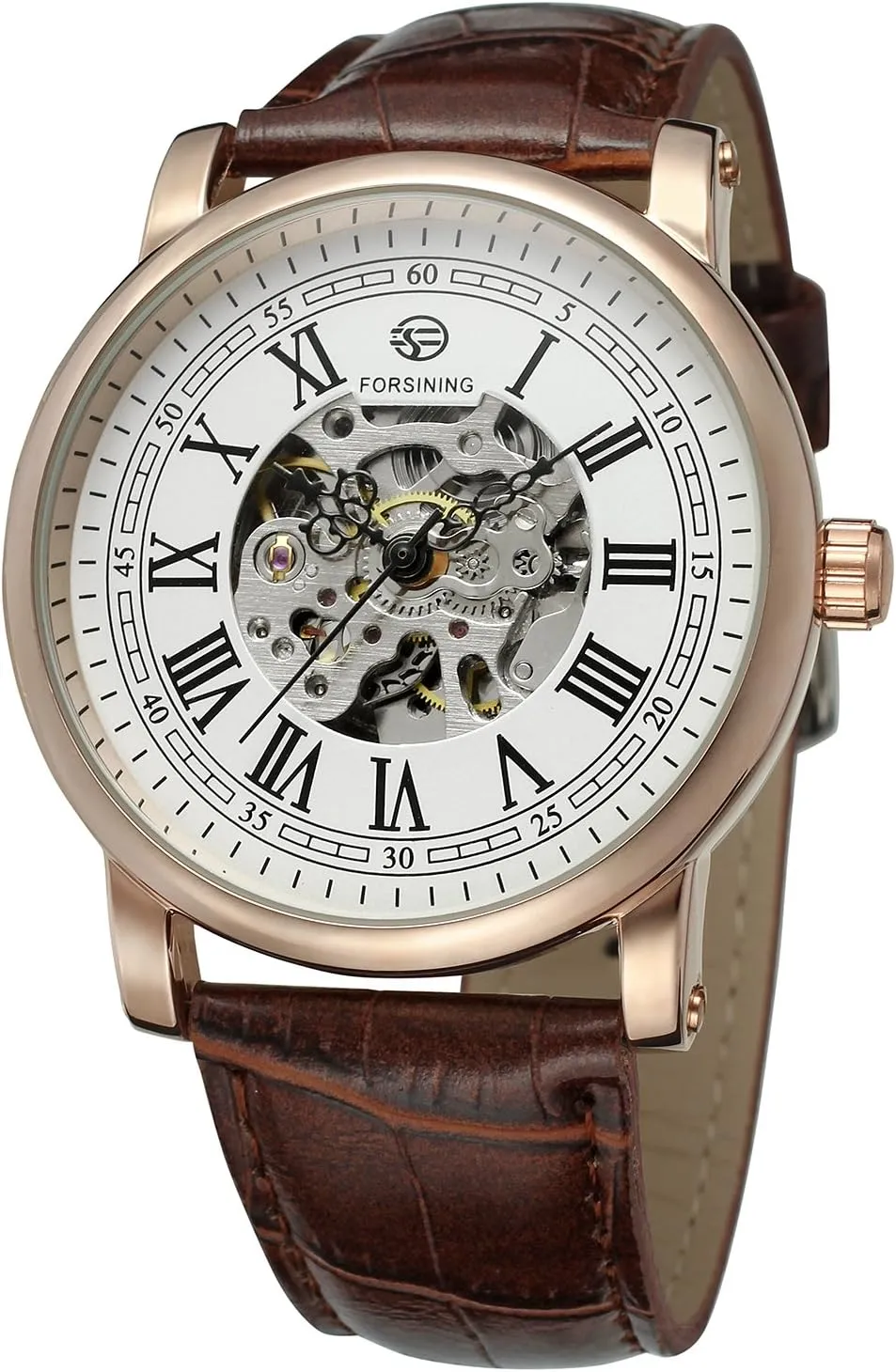 Movement Skeleton Transparent Crystal Leather peripheral horde cascade litter unacceptable strike Strap Wrist Watch FSG8051M3R13 FORSINING Men's Automatic 