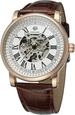 Movement Skeleton Transparent Crystal Leather peripheral horde cascade litter unacceptable strike Strap Wrist Watch FSG8051M3R13 FORSINING Men's Automatic 