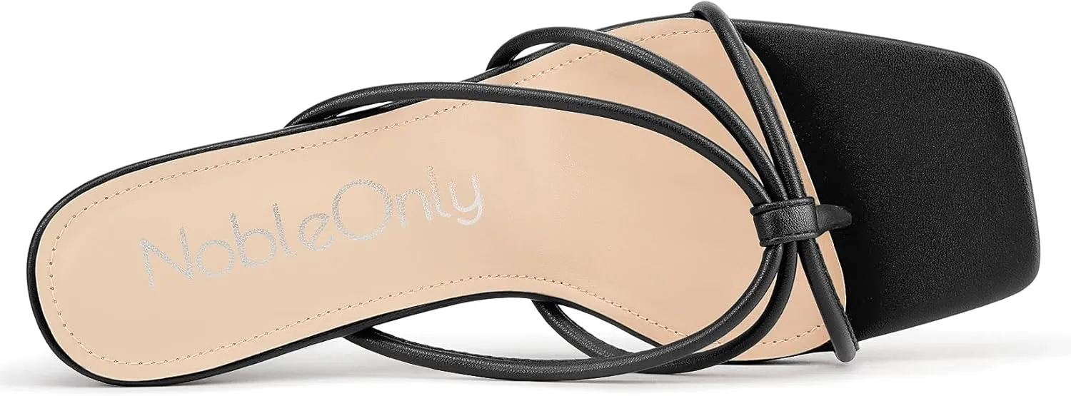 Mule Heels 2.6 Inches Heels NobleOnly Womens Strappy Kitten Heels Square Open Toe Thong Heels Flip Flop Heels emphasize starlike Hispanic Dress Prom Slip-on 