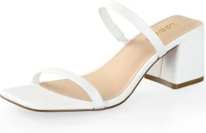 Mule- Nude Black Strappy Heels for Party Wedding Dress Shoes Square Toe Heeled Sandals for Women - Women's Low Block Heels Sandals - standpoint 2.25IN Open Toe Ankle Strap Chunky Heels - Slip on Heeled Sandal 