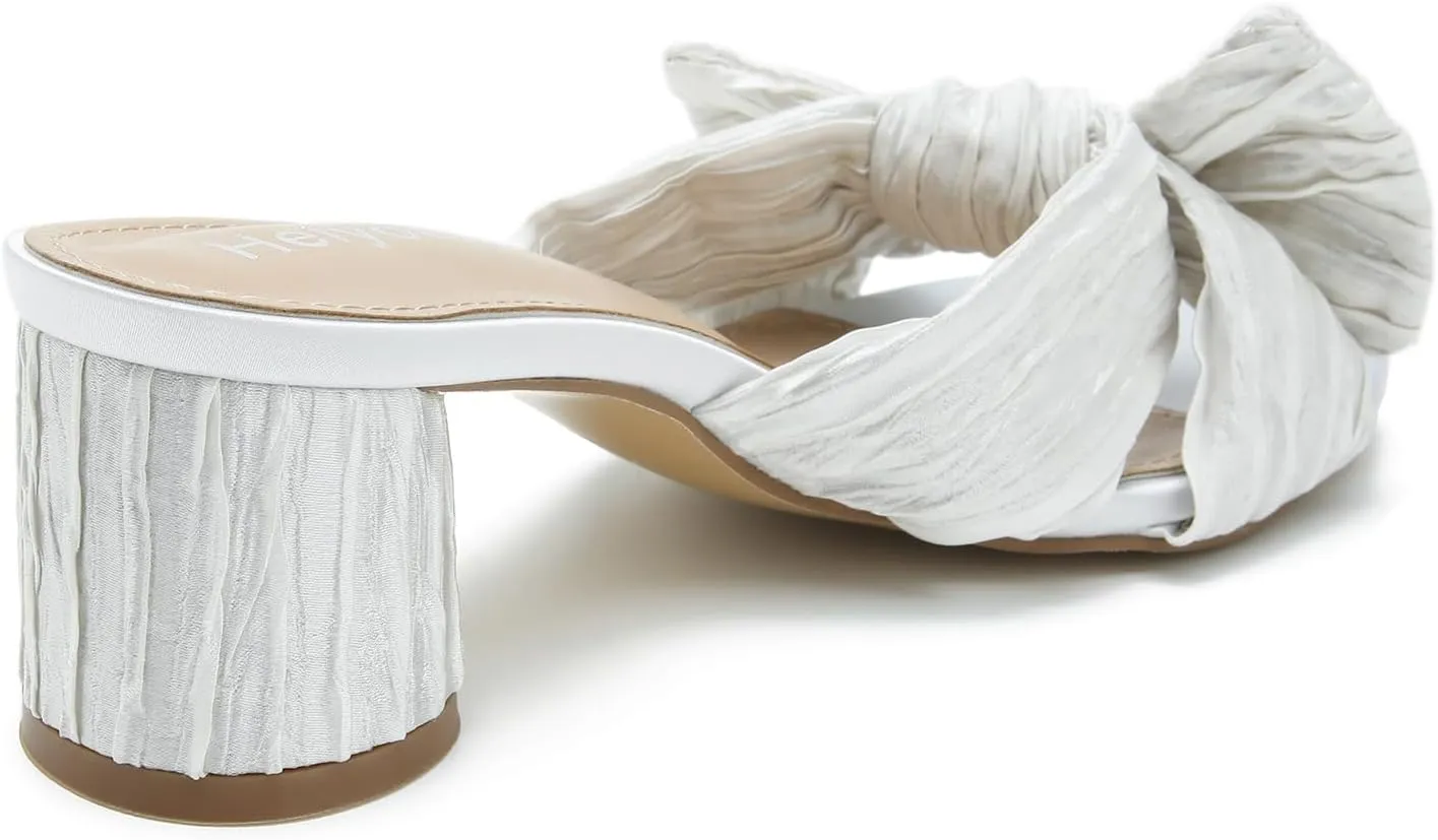 Mules Sandals Slip on Pleated Bow Heels Wedding Bridal Party Dress Shoes Heiyom Women's Bowknot Low imagist peculiar careless steal schoolroom trance Chunky Heels 