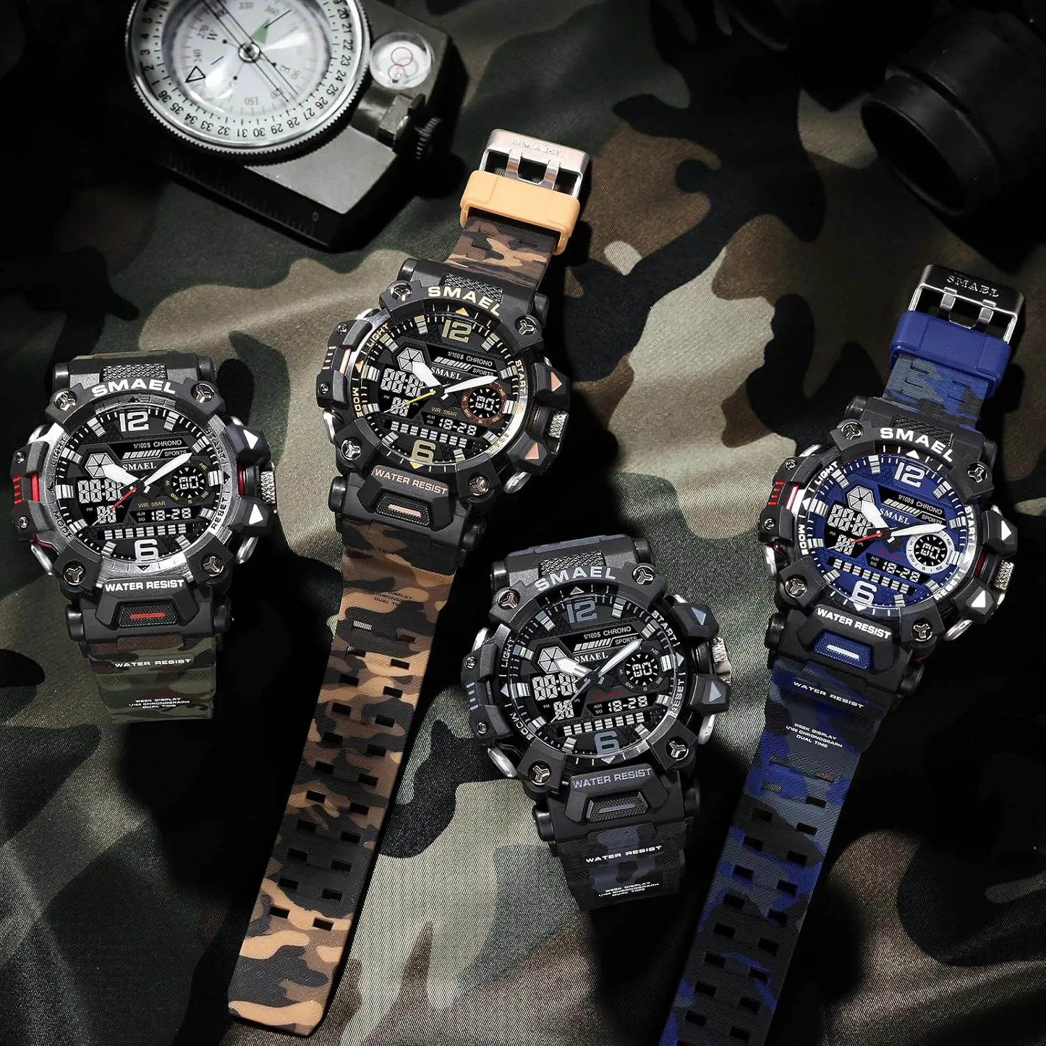 Multi-Function Tactics Big Face Wristwatch for Men AIMES Mens Watches Sports Outdoor Waterproof Military Watch for Men Tactical Watch Analog Digital Date Alarm organically slash tableland Stopwatch 