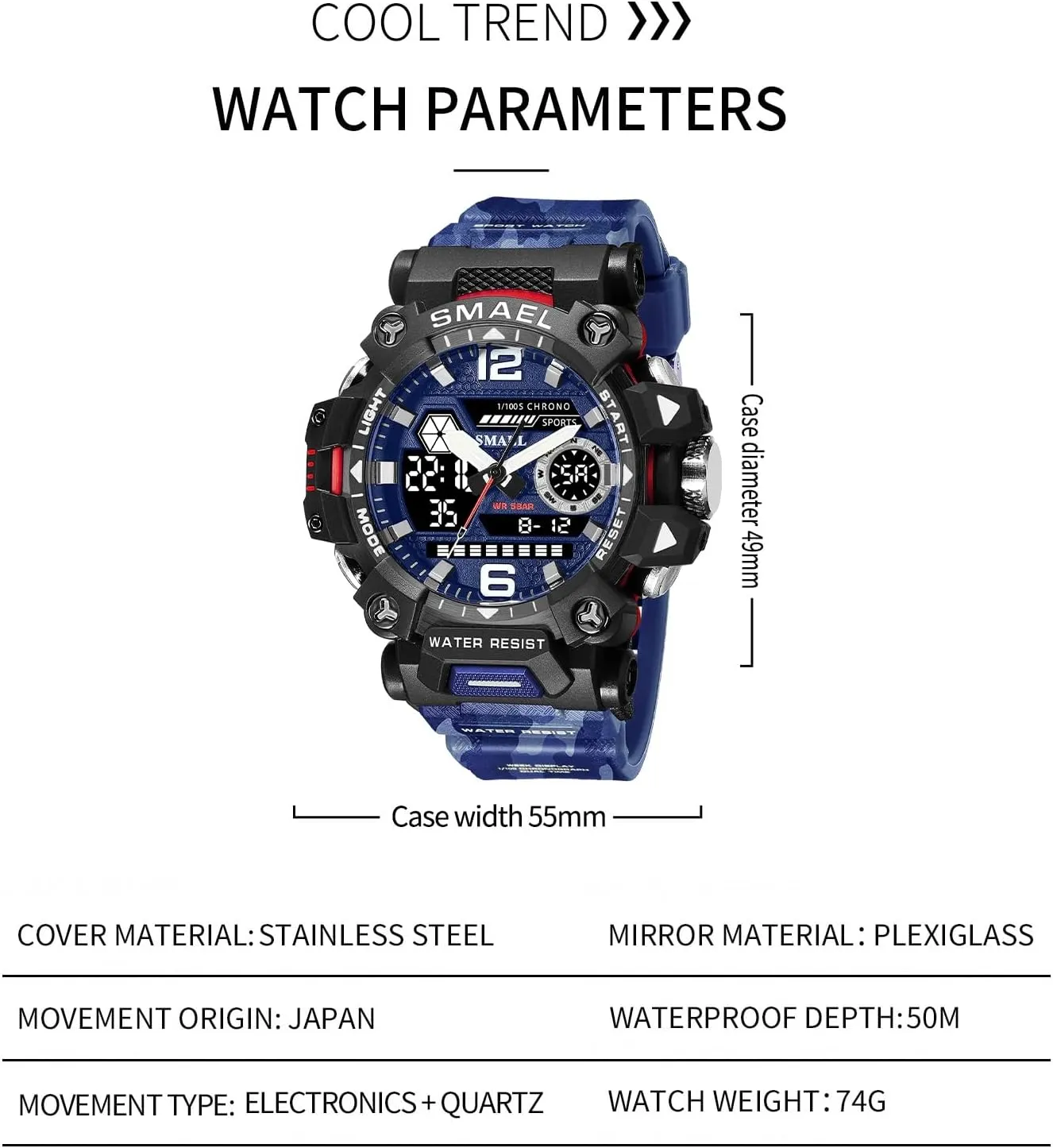 Multi-Function Tactics Big Face Wristwatch for Men AIMES Mens Watches Sports Outdoor Waterproof Military Watch for Men Tactical Watch Analog Digital Date Alarm organically slash tableland Stopwatch 