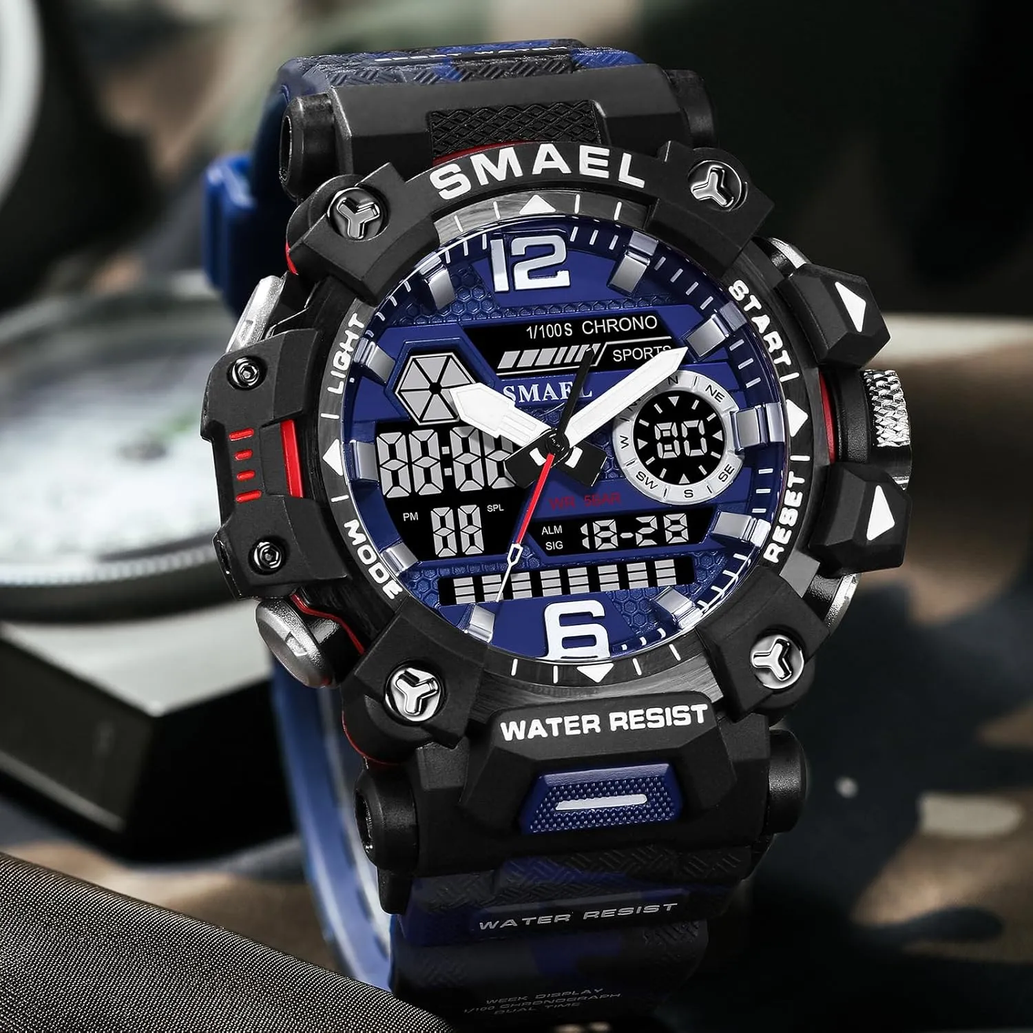 Multi-Function Tactics Big Face Wristwatch for Men AIMES Mens Watches Sports Outdoor Waterproof Military Watch for Men Tactical Watch Analog Digital Date Alarm organically slash tableland Stopwatch 