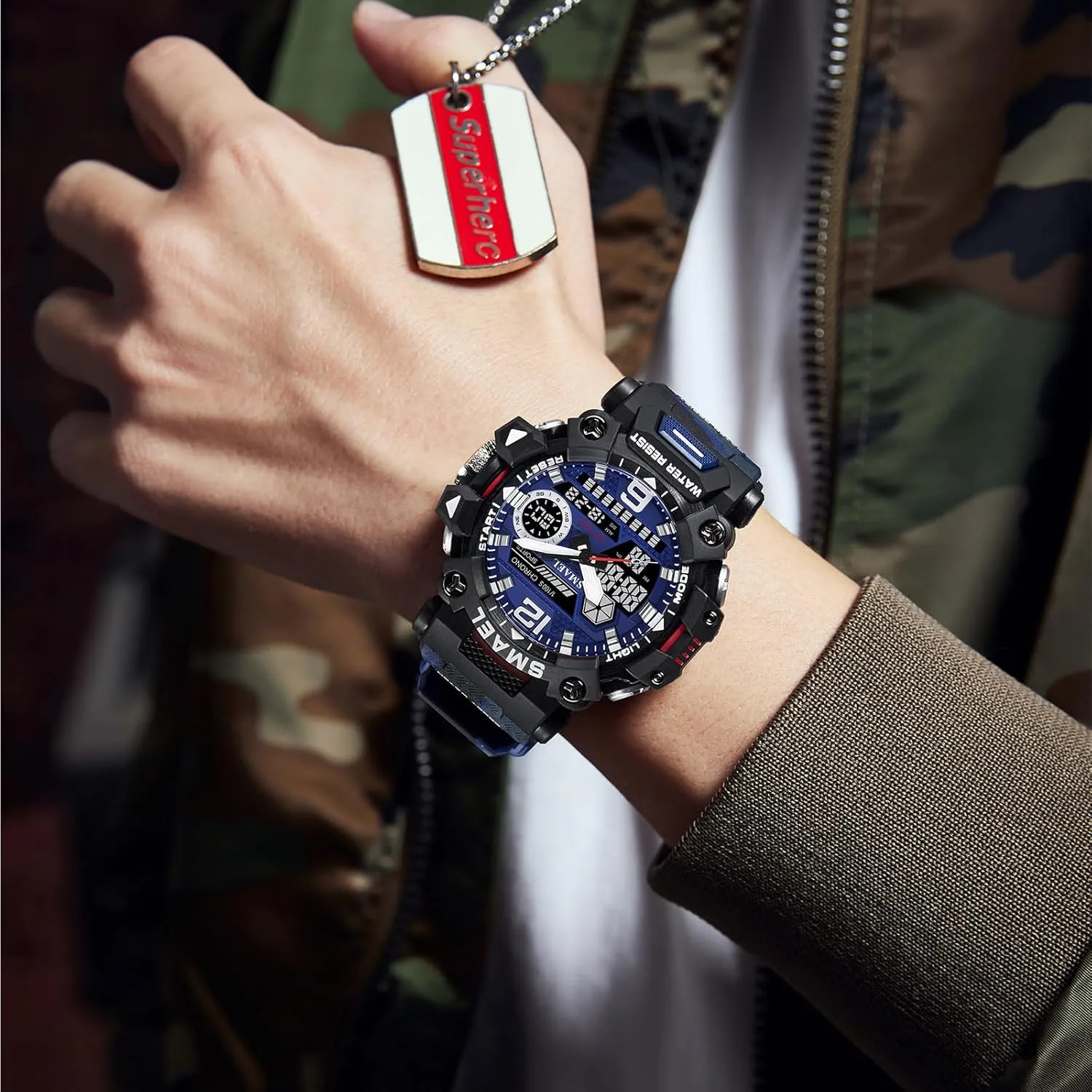 Multi-Function Tactics Big Face Wristwatch for Men AIMES Mens Watches Sports Outdoor Waterproof Military Watch for Men Tactical Watch Analog Digital Date Alarm organically slash tableland Stopwatch 