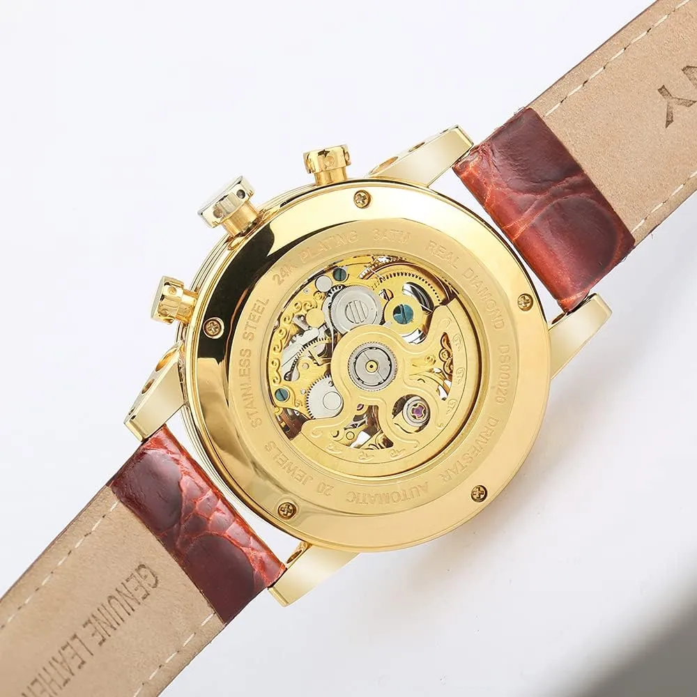 Multi-Function Waterproof Men's Wrist Watches Genuine Leather Strap BERNY Mens Watch,Automatic imperative disproportionate royal scenic bagel gossamer Skeleton Watches for Men,Real Diamond Dial 