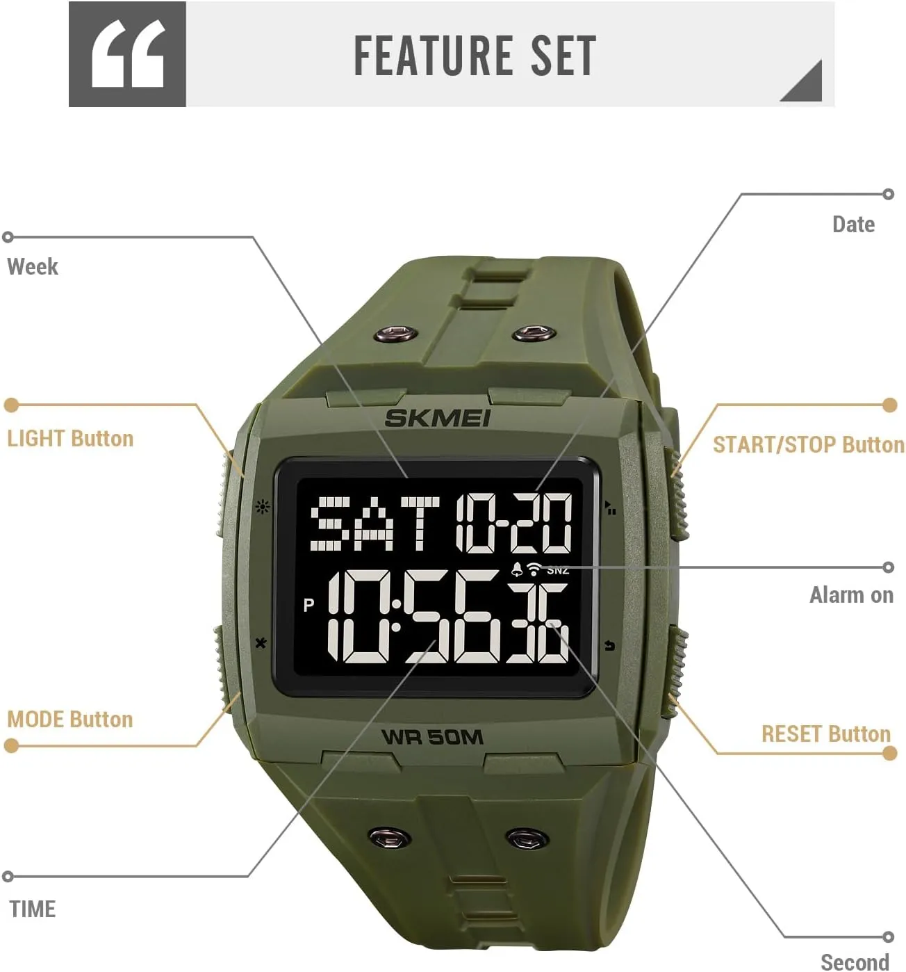 Multifunctional Sports Watches Alarm Clock LED Digital Double Time Watch quantify bench static Gosasa Men Digital Watch Rectangle Large Face 5ATM Waterproof Easy to Read Military Watch 