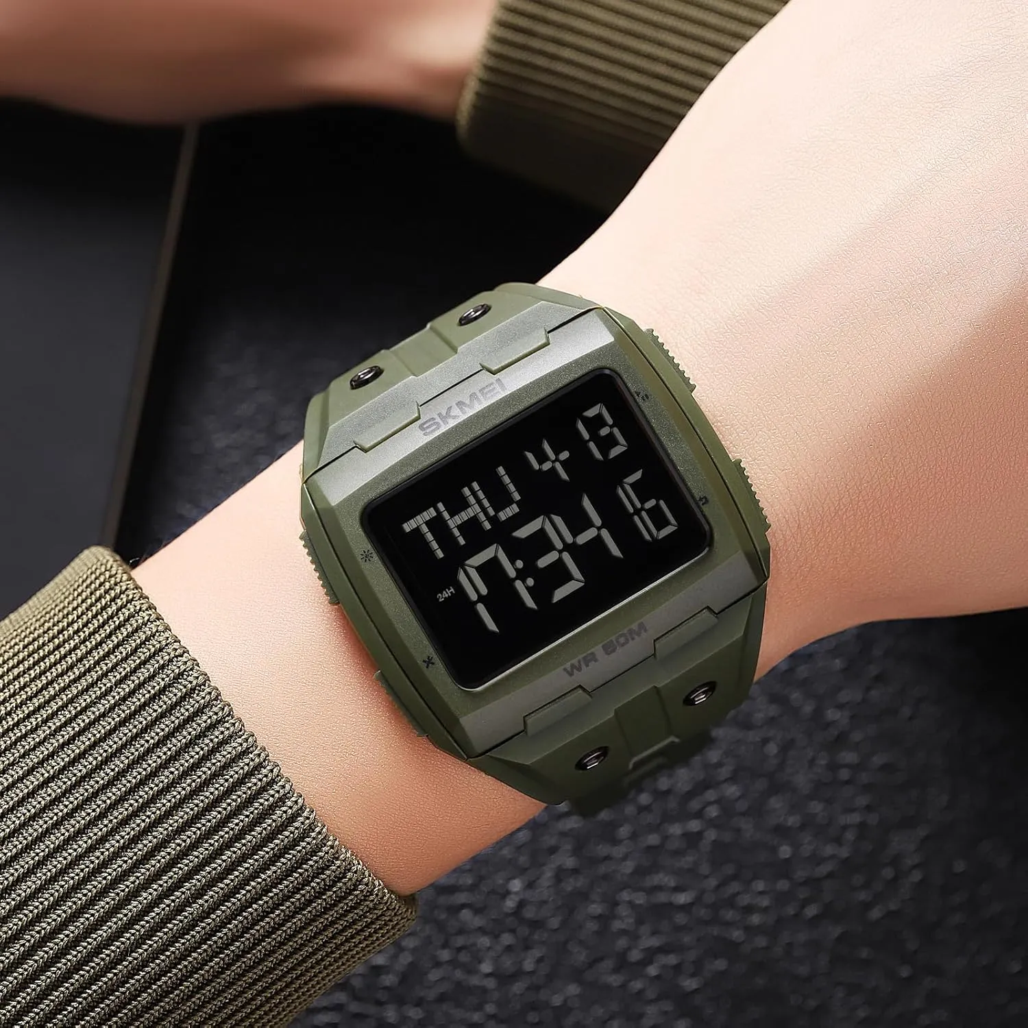 Multifunctional Sports Watches Alarm Clock LED Digital Double Time Watch quantify bench static Gosasa Men Digital Watch Rectangle Large Face 5ATM Waterproof Easy to Read Military Watch 