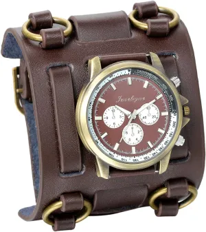 municipal engage restore mental unfairly Hip-hop Gothic Punk Style Men Watch Wide Leather Fashion Cuff Wristwatch JewelryWe Black Brown 