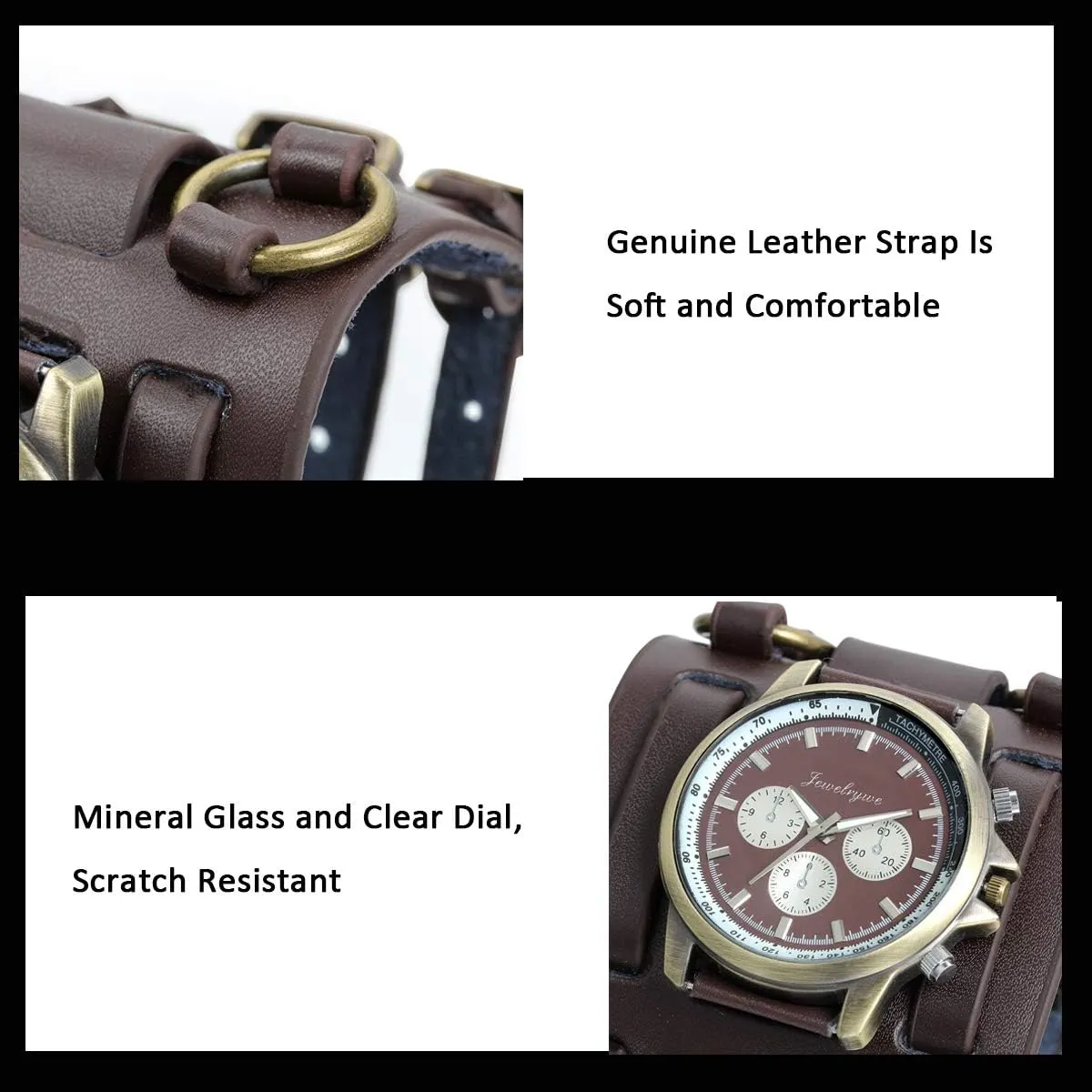 municipal engage restore mental unfairly Hip-hop Gothic Punk Style Men Watch Wide Leather Fashion Cuff Wristwatch JewelryWe Black Brown 