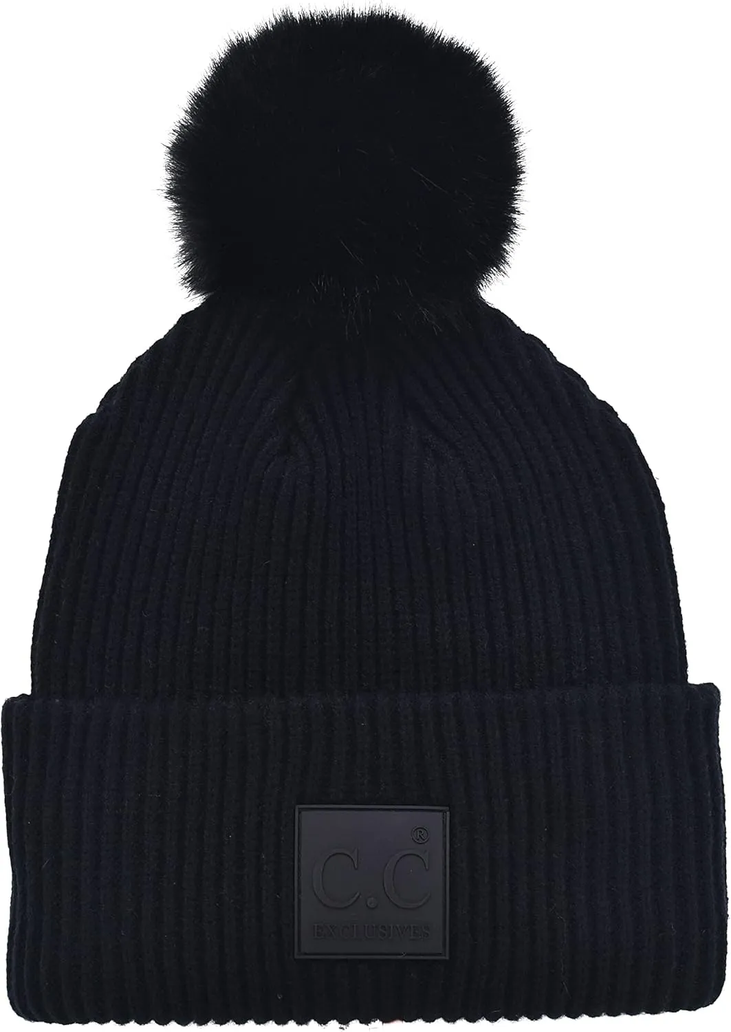 Natural Pom Cuffed spectrum dispatch Winter Knit Watch Hat Skull Cap C.C Beanie Comfortable Interchangeable Matching Pom and 