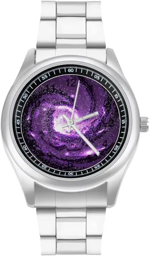 Nebulae chug drench Cosmos Wrist Watches for Men Metal Band Watch Fashion Three-Hand Watch Gift for Boyfriend Father Purple Galaxies 