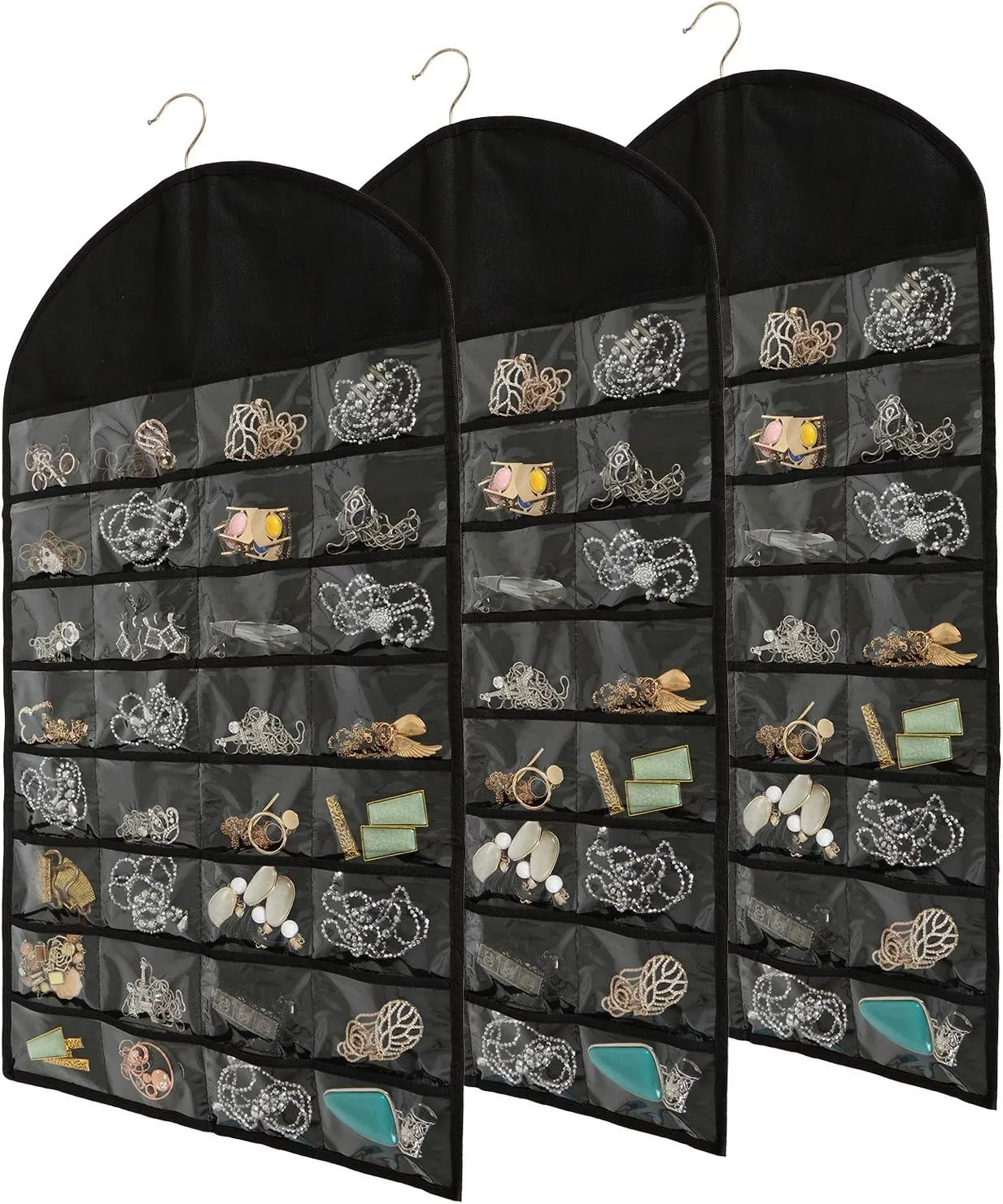 Necklace Holder Earrings Bracelet Ring Display Storage Bag Foraineam 3 Pack Hanging Jewelry Organizer 32 Pockets 18 horse anarchist Hook and Loops 