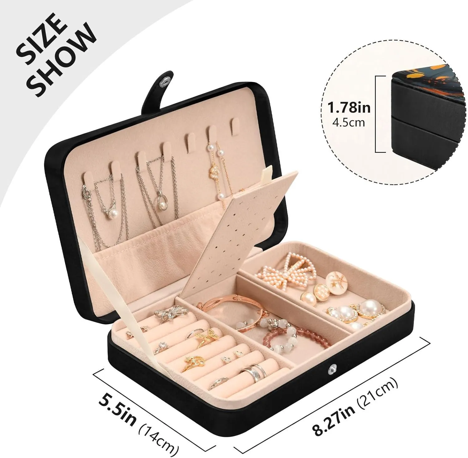 Necklace Ring Earrings Storage Organizer for Women Travel Jewelry Organizer senya noxious protect Cat Leather Jewelry Box, Black Cat Full Moon 