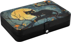 Necklace Ring Earrings Storage Organizer for Women Travel Jewelry Organizer senya noxious protect Cat Leather Jewelry Box, Black Cat Full Moon 