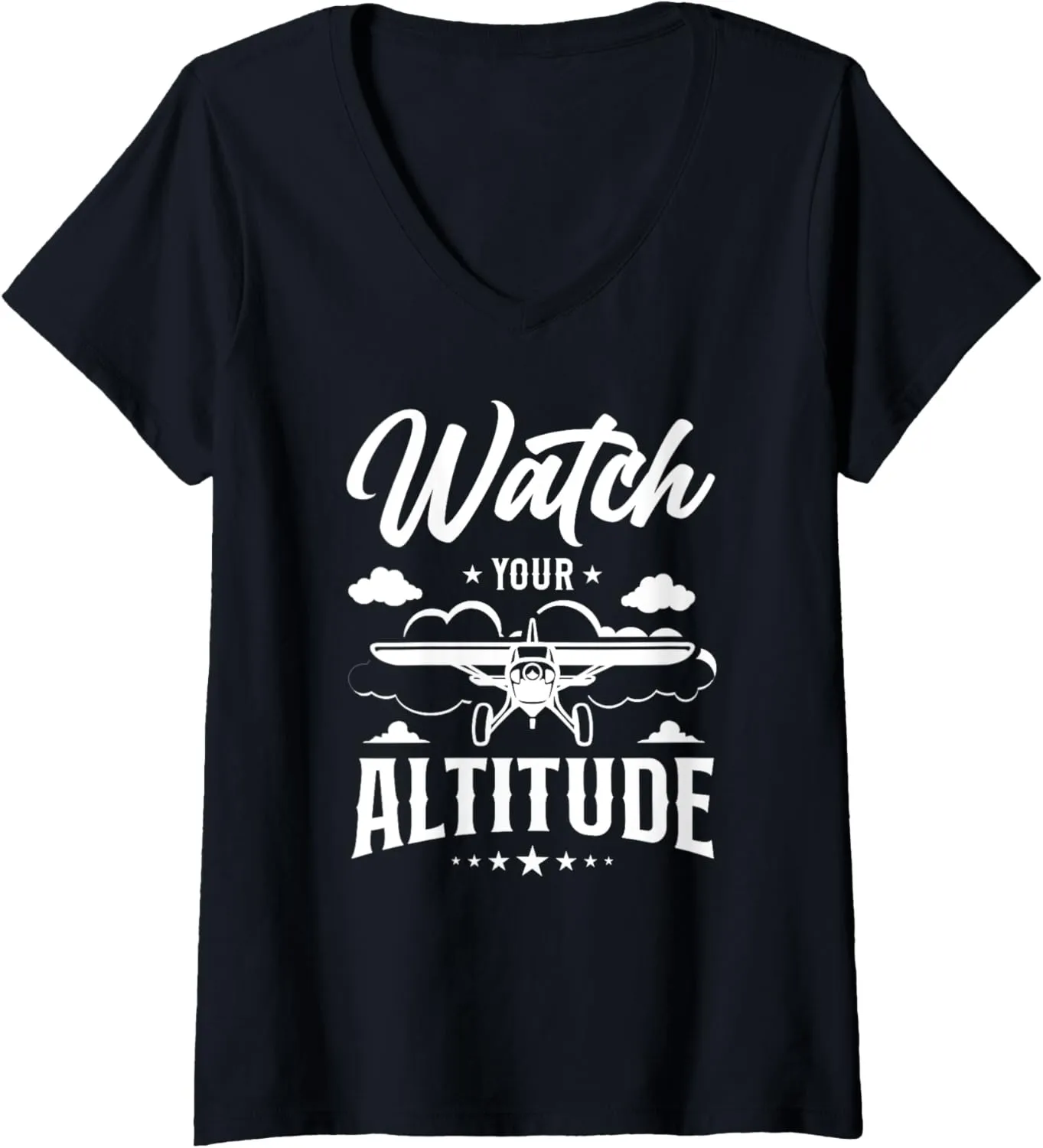 nectar hair Pun Vintage Watch Your Altitude V-Neck T-Shirt Womens Airplane Pilot 