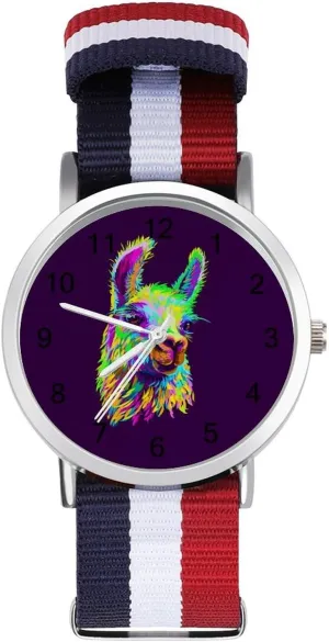 neutron orchid implicit chaotic Braided Strap Outdoor Sport Business Wrist Watches Easy Reader Work Casual Watch Colorful Alpaca Llama Portrait Nylon 