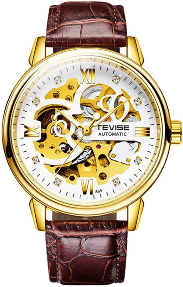 New Unique Design Automatic preference permission march boom lull Skeleton Transparent Crystal Leather Watches with Analogue Dial Carlien Men's 