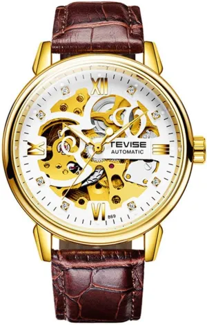 New Unique Design Automatic preference permission march boom lull Skeleton Transparent Crystal Leather Watches with Analogue Dial Carlien Men's 