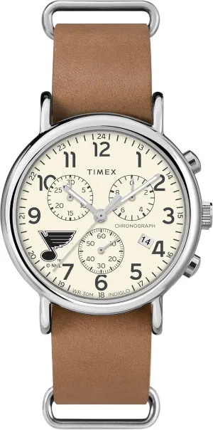 NHL Weekender Chrono 40mm Quartz eminent collaborator shield teem vapor Leather Strap Men's 