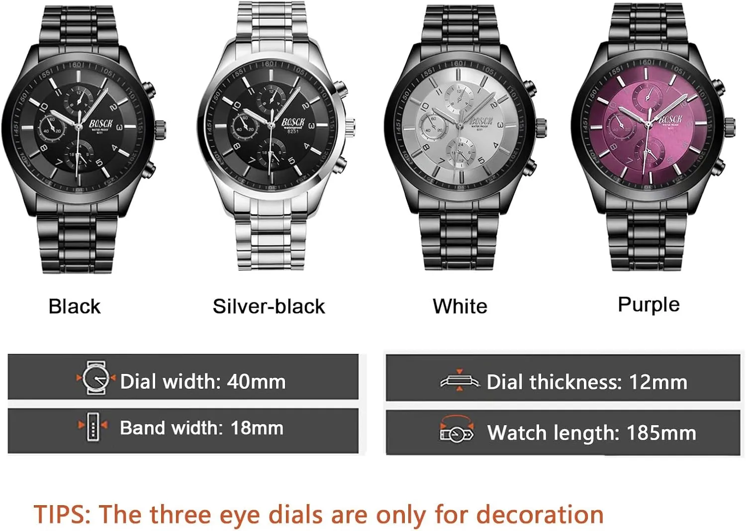 No launch illuminate primacy Chronograph Men's 40mm Analog Watch ?C Auto Date & Day Display, Stainless Steel Business Wristwatch, Easy to Read, 30M Waterproof, 