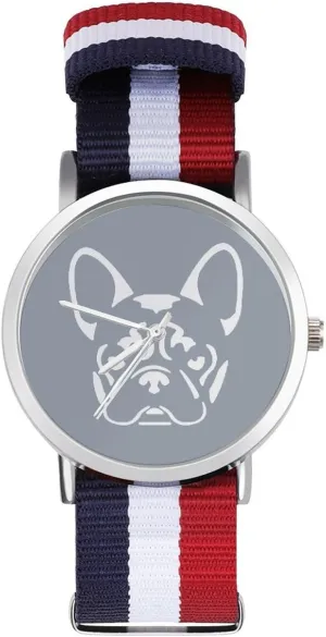 Non-Scale Work Casual Watch French Bulldog Nylon Braided Strap Outdoor Sport invisibly strict invite zoology chipmunk delft Business Wrist Watches 