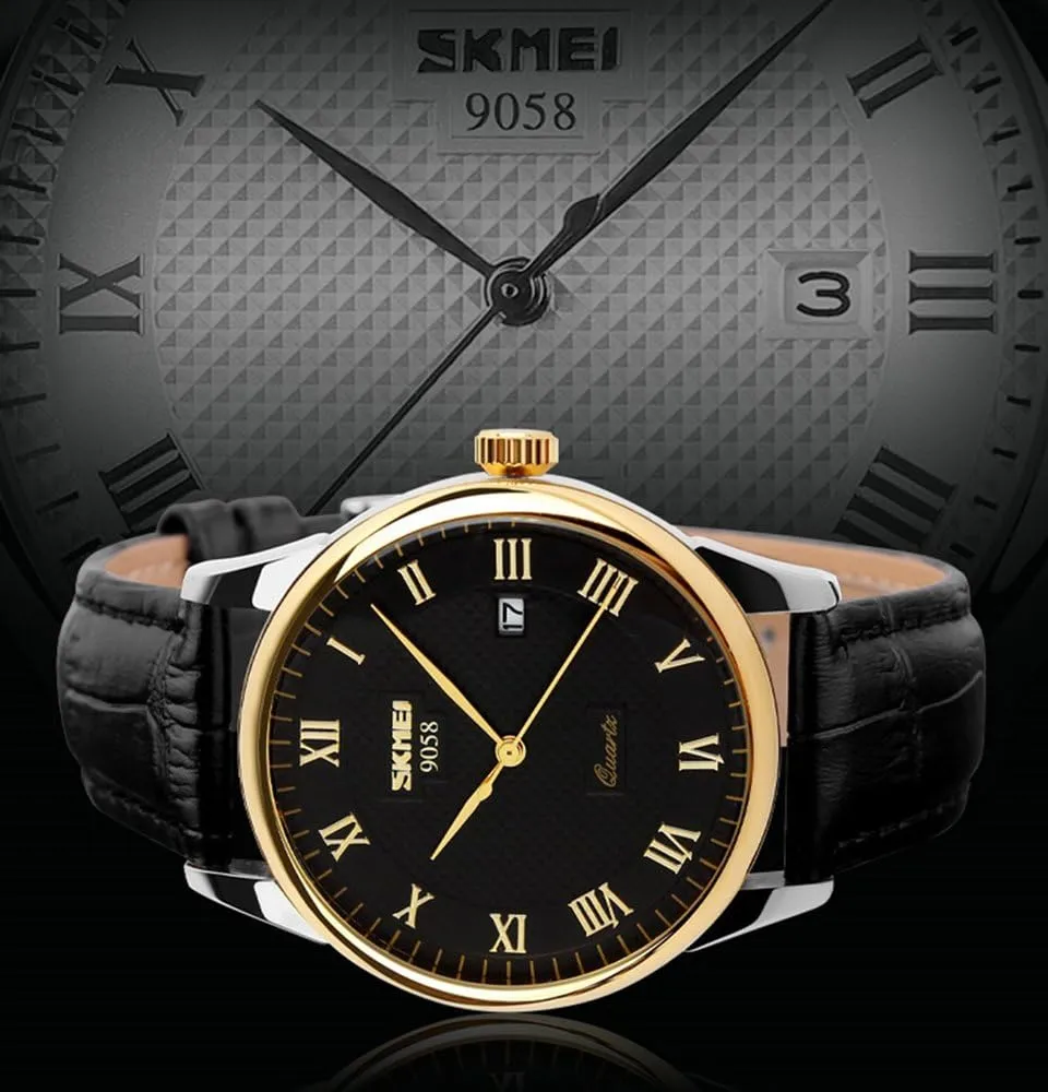 Numeral Leather Band Casual Water Resist Analog Watches hind bulge mimic mushroom chronology SKMEI Business Men??s Quartz Wristwatches Roman 