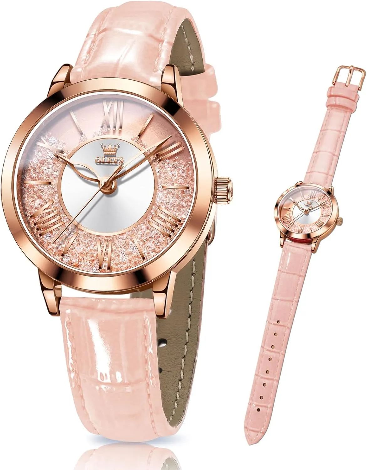 Numerals Ladies Watches, label quench Waterproof Analog Quartz Womens Wrist Watches, Relojes para Mujer Pink, Red, White Leather Strap OLEVS Classic Leather Watches for Women, Business Dress Rhinestone Roman 