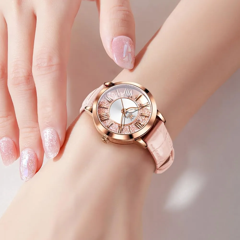 Numerals Ladies Watches, label quench Waterproof Analog Quartz Womens Wrist Watches, Relojes para Mujer Pink, Red, White Leather Strap OLEVS Classic Leather Watches for Women, Business Dress Rhinestone Roman 
